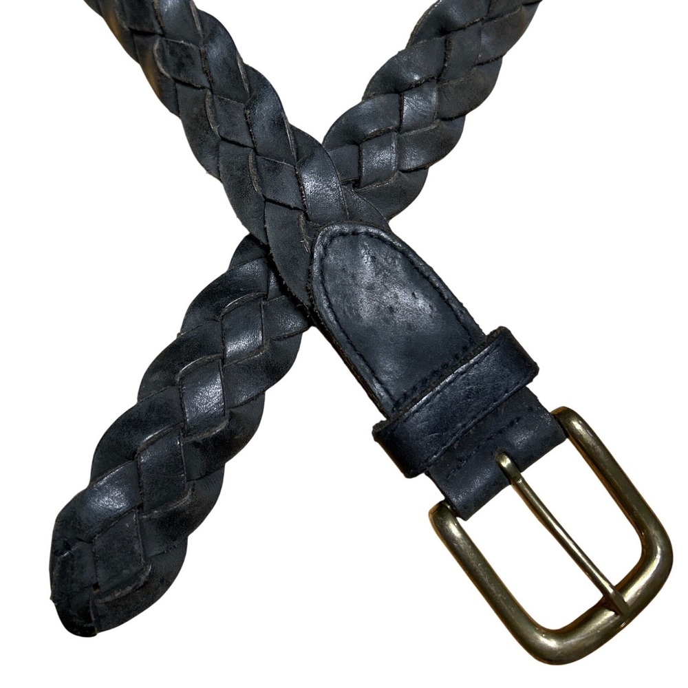 Wide Strip 3 Strand Leather Braided Belt Black Brass Buckle Size‎ 32 80